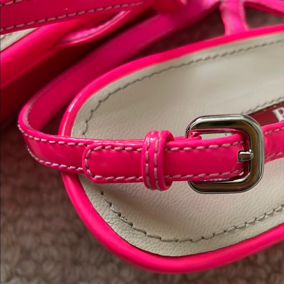 Prada Neon Pink Patent Leather Sandals, Wedge Heel, Size 8 1/2 - Picture 8 of 10
